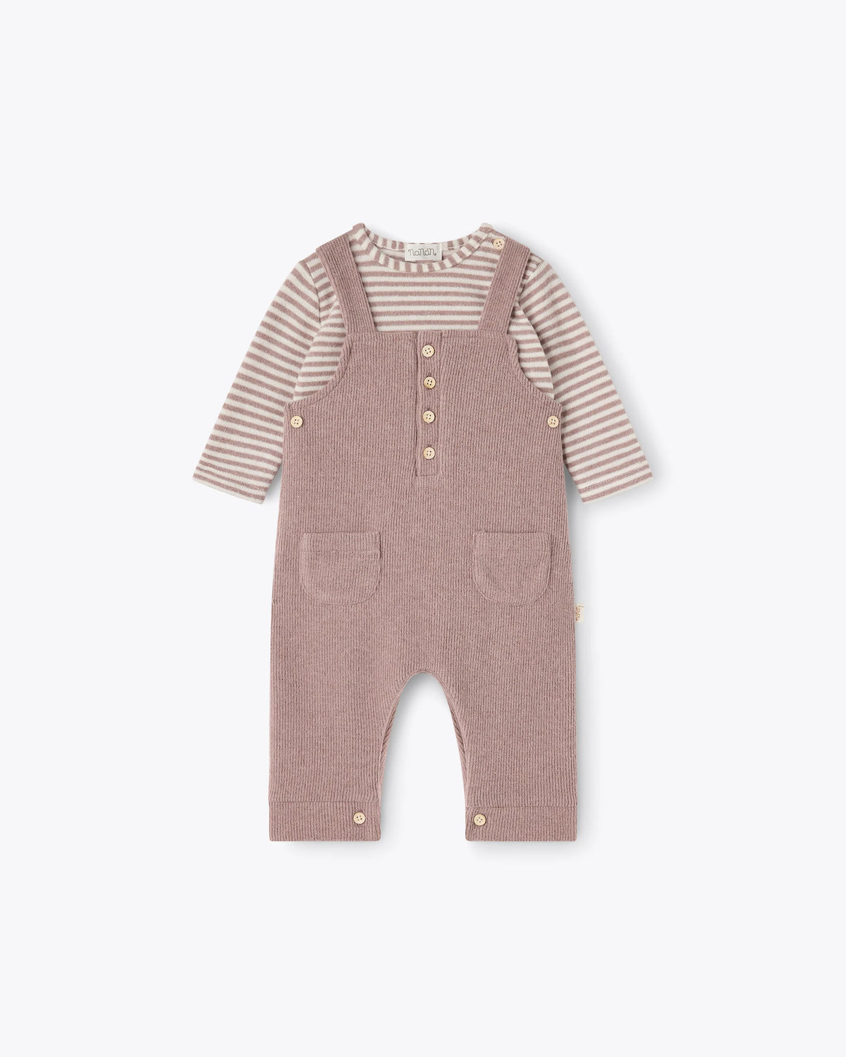 Baby Set 2-teilig Beige | NANAN – Gestreiftes T-Shirt & Latzhose | Unisex