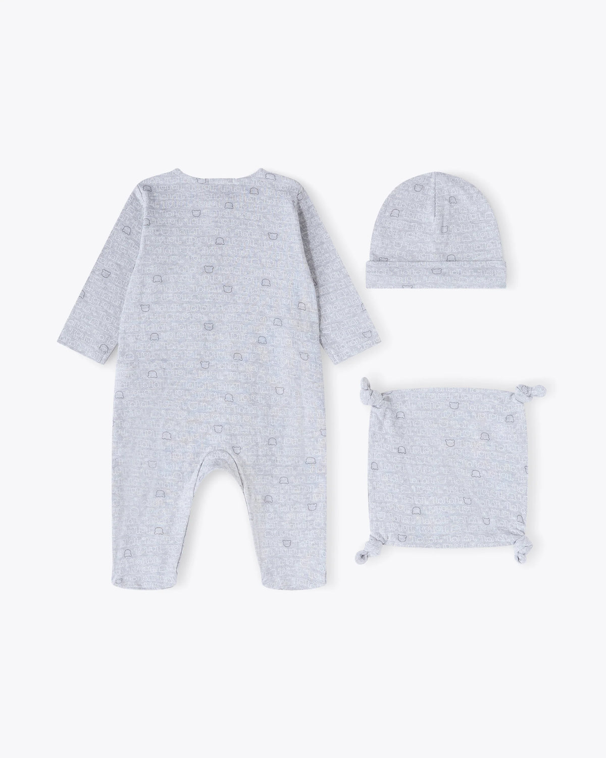 Baby Geschenkset 3-teilig Grau | NANAN – Strampler, Mütze & Schmusetier mit Bärchen