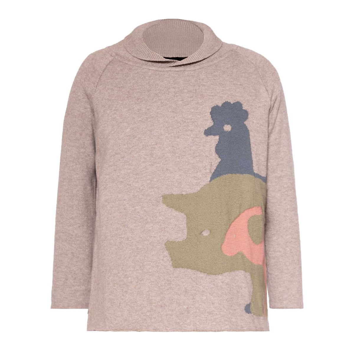 Infantium Victoria Kinder-Strickpullover in Beige mit Tiermotiv