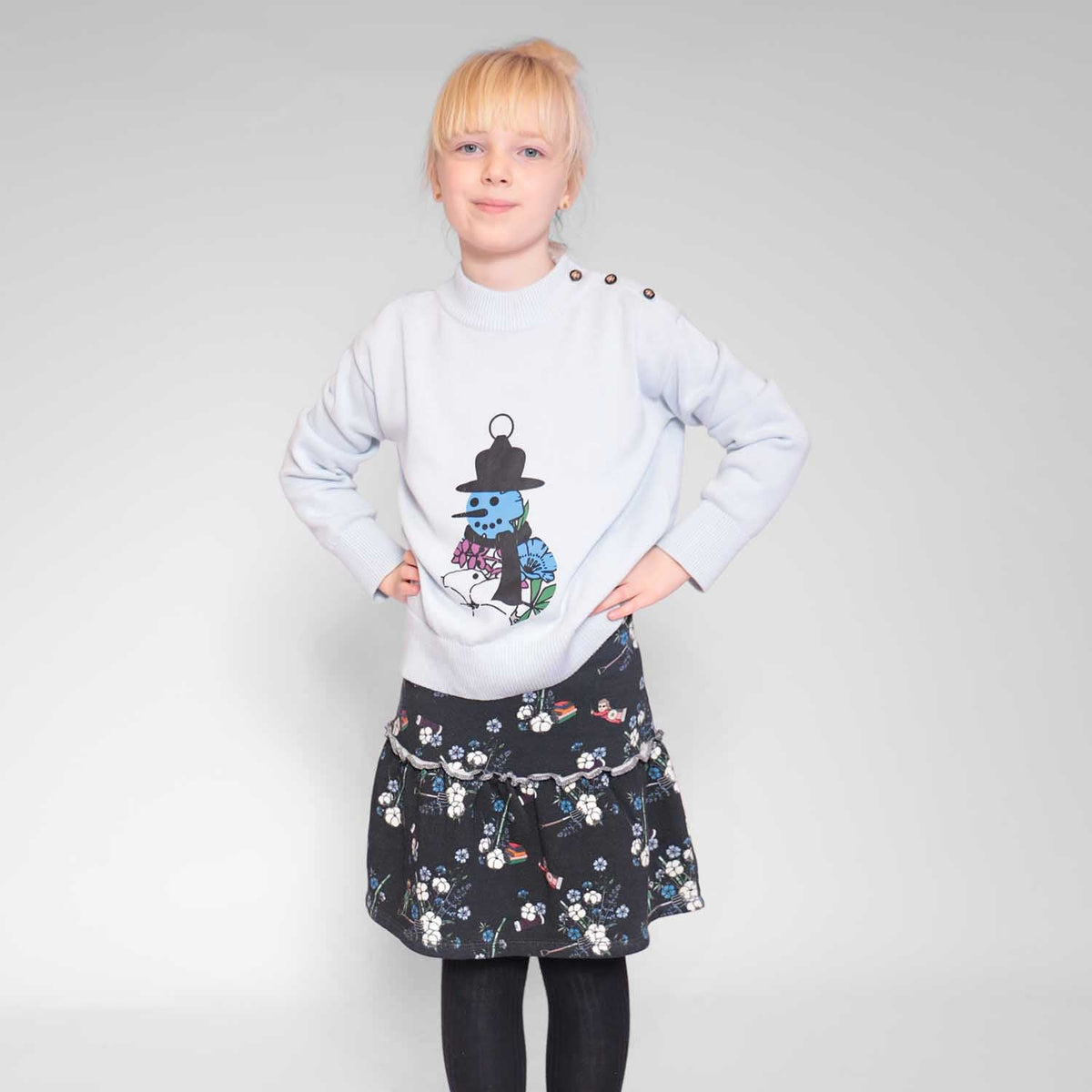 Mädchen Rock Schwarz mit Blumenprint – GOTS Bio-Baumwoll-Jersey A-Linie | Infantium Victoria