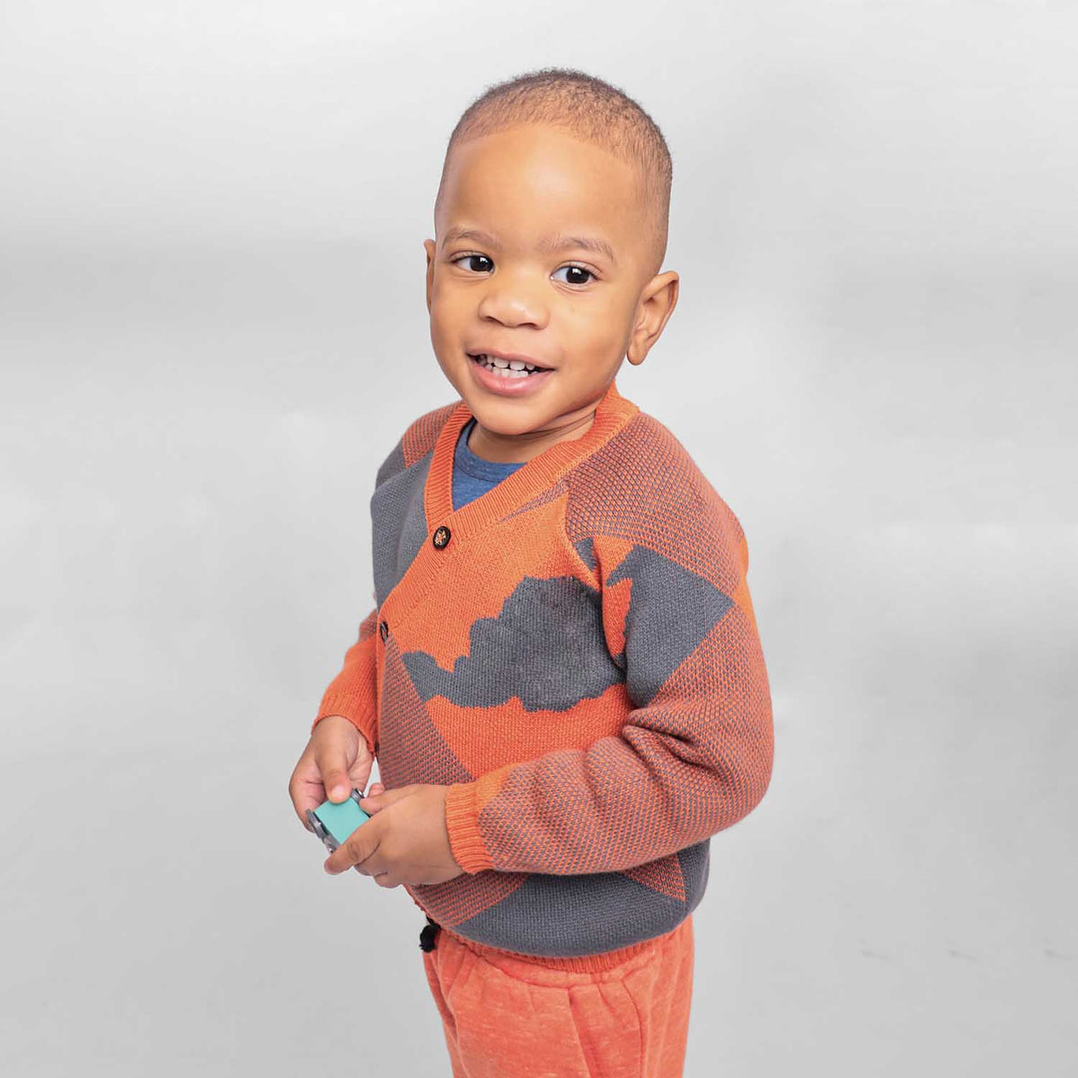 Baby Strickjacke Blau & Orange – GOTS Bio-Baumwolle Unisex | Infantium Victoria