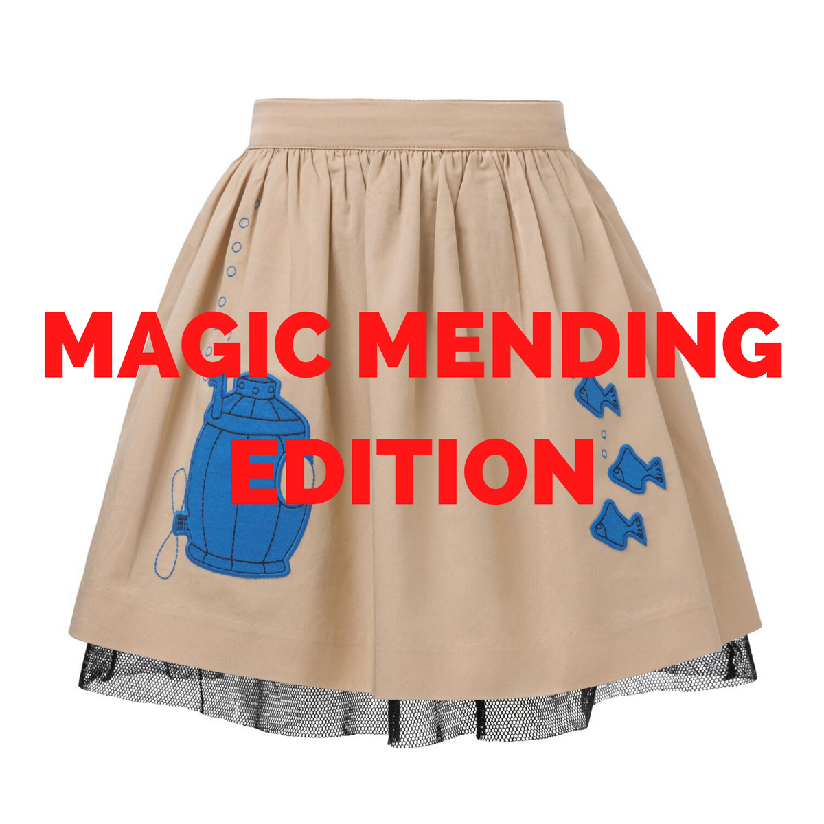 MAGIC MENDING PRELOVED Beige Cotton Skirt with Submarine,