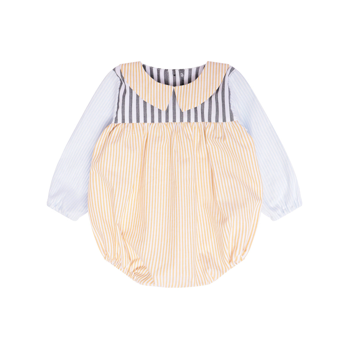 Baby-Strampler mit gelb-blauen Streifen aus Bio-Baumwolle