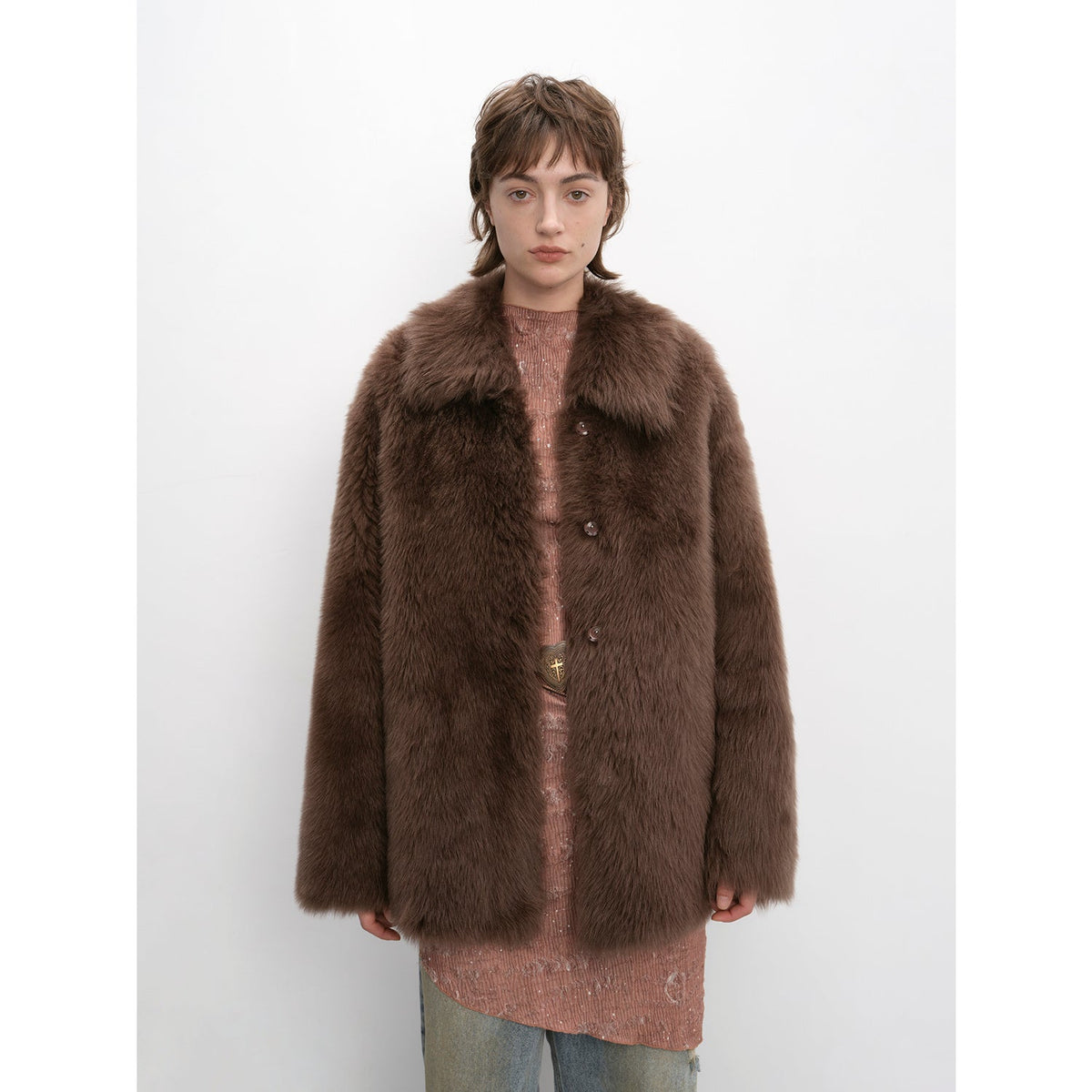 Herbst-Exklusiv Importierter Toskanischer Schaffell-Mantel mit kurzem Revers | Firelady Fur