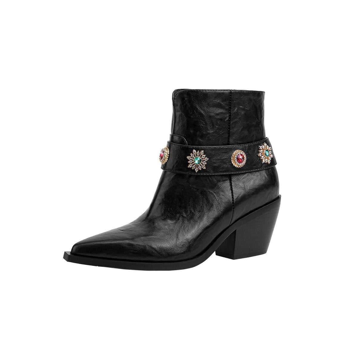 Herbstkristall-verzierte Western-Knöchelstiefel Schwarz | Jady Rose