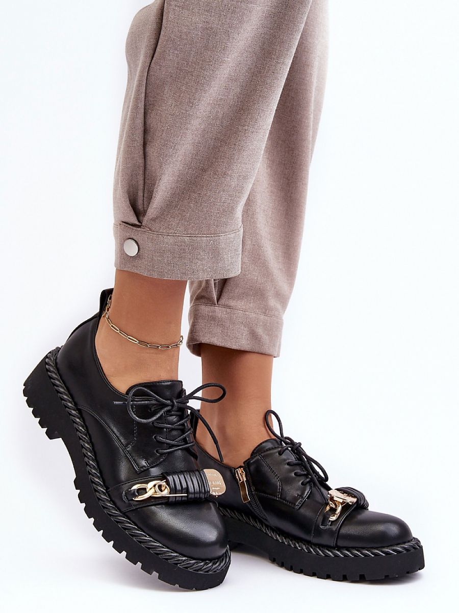 Halbschuh Modell 190176 Step in Style – Schwarze Damen-Schnürstiefelette aus Öko-Leder mit Plateau, Kordel-Dekor & Seitenreißverschluss