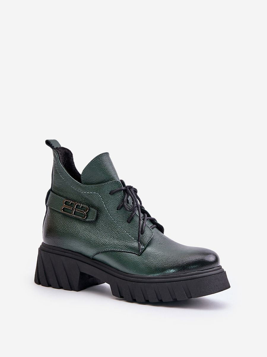 Stiefelmodell 201170 Step in Style – Grüne Damen-Ankle-Boots aus Naturleder mit Filzfutter, Schnürung & Reißverschluss