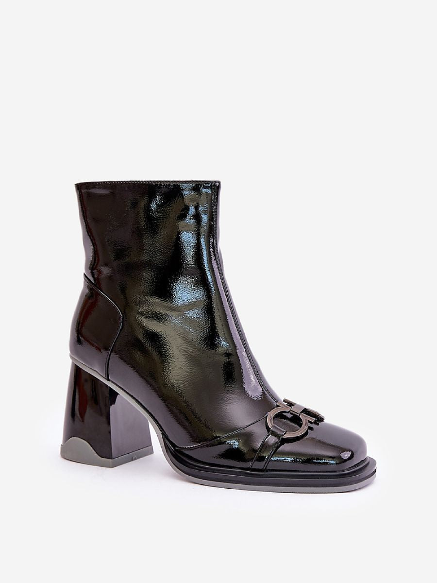 Absatzstiefeletten Damen 202120 Step-in-Stil – Schwarz, Lackoptik Stiletto