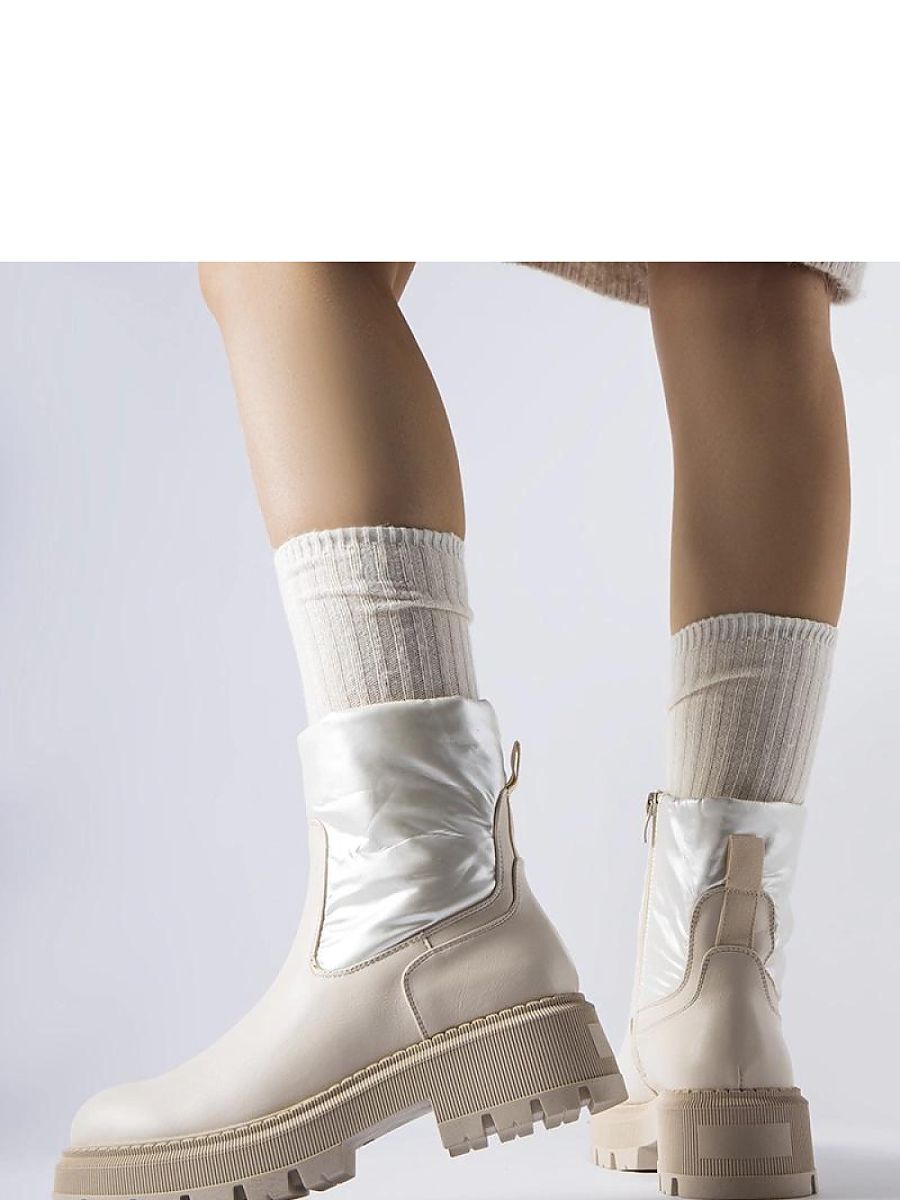 Stiefelette Garrett Modell 204586 Solea – Beige Damen-Ankle-Boots aus Öko-Leder mit Dekorschaft & Gummisohle