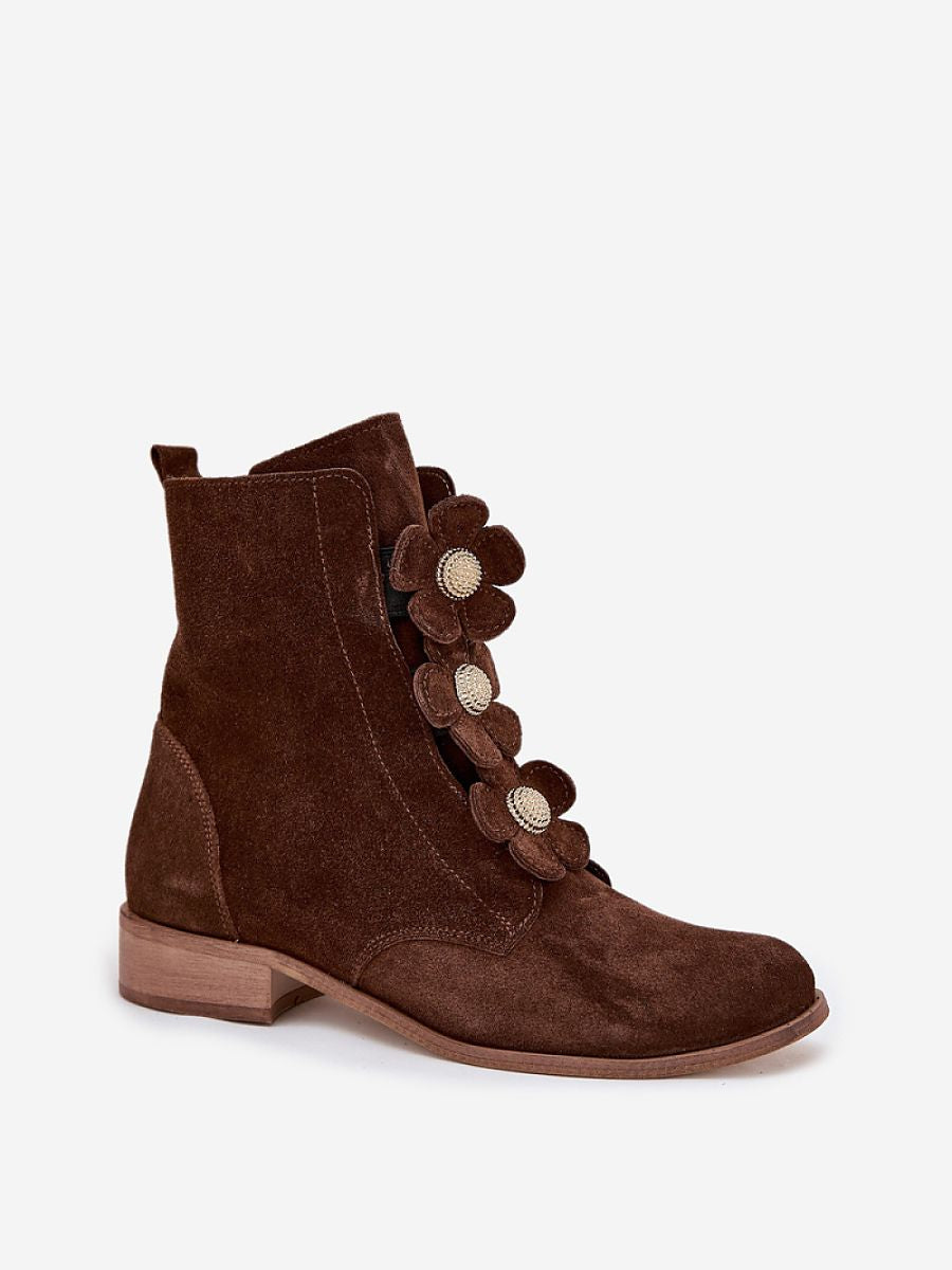 Stiefeletten Damen 216973 Step-in-Stil – Braun, Echtveloursleder mit Blumendetail