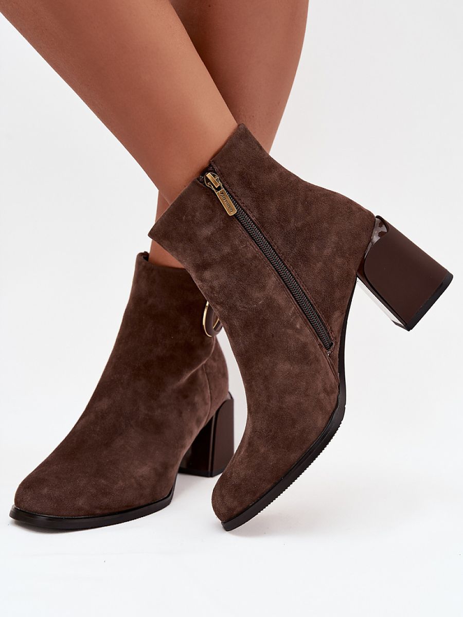 Absatzstiefeletten Damen Artiker 222973 – Braun, Echtveloursleder Säulenabsatz