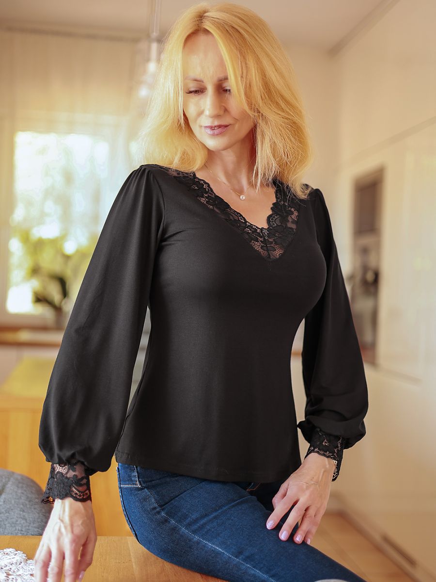 Mirale Damenbluse 230809 in Schwarz mit Spitze