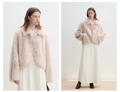Herbstgeheimnis Rosa Revers Tuscan Straight Fell-Jacke kurz