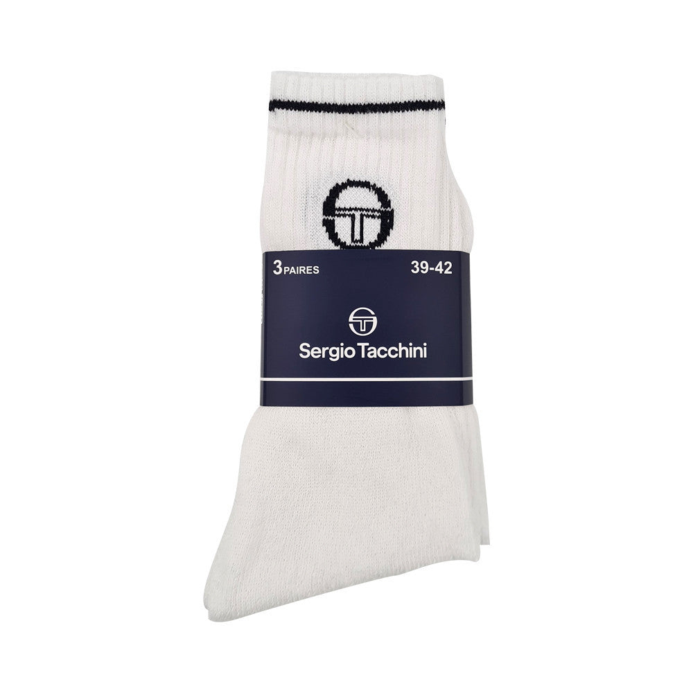 Sergio Tacchini Baumwoll-Sportsocken – 3 Paar/Pack – Weiß – Gr. 43–46