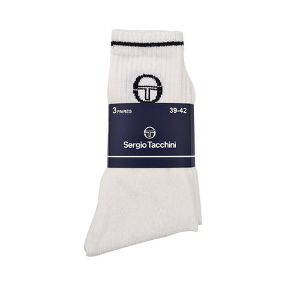Sergio Tacchini Baumwoll-Sportsocken – 3 Paar/Pack – Weiß – Gr. 43–46