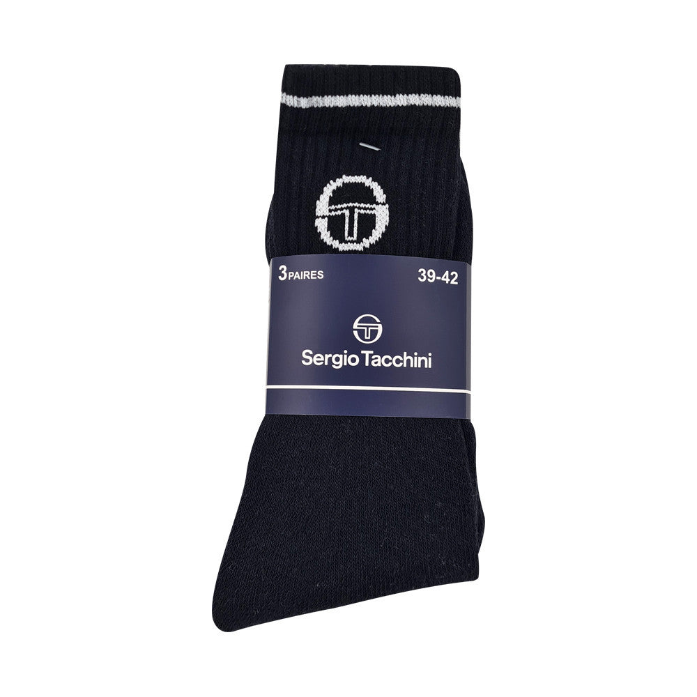 Sergio Tacchini Baumwoll-Sportsocken – 3 Paar/Pack – Schwarz – Gr. 39–42