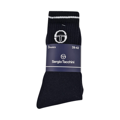 Sergio Tacchini Baumwoll-Sportsocken – 3 Paar/Pack – Schwarz – Gr. 39–42