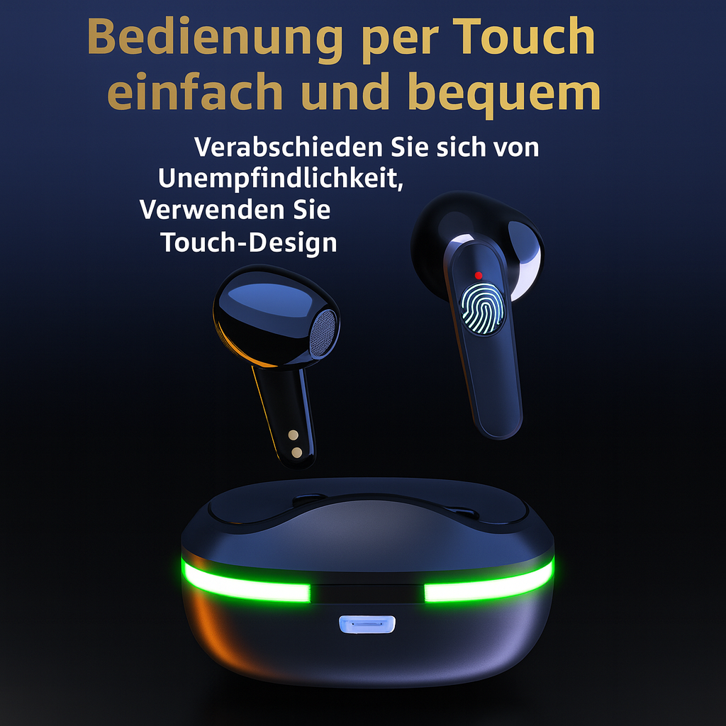 TWS Bluetooth 5.0 In-Ear Kopfhörer – Kabellos, Touch-Steuerung, IPX4, LED-Ladecase