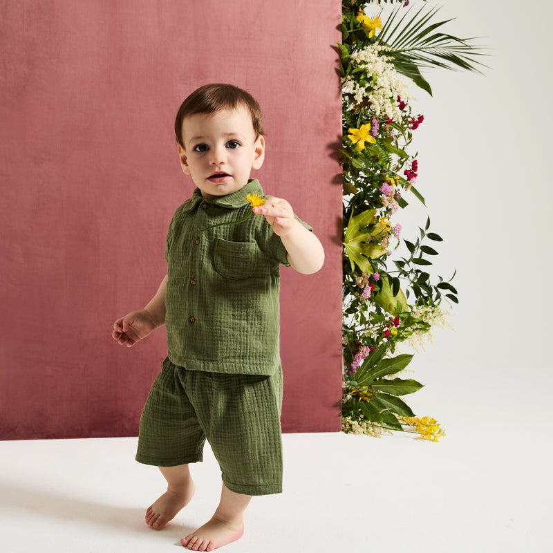 Kinder Set Hemd & Shorts Grün Bio-Baumwolle | NANAN – Nachhaltig & Stylisch