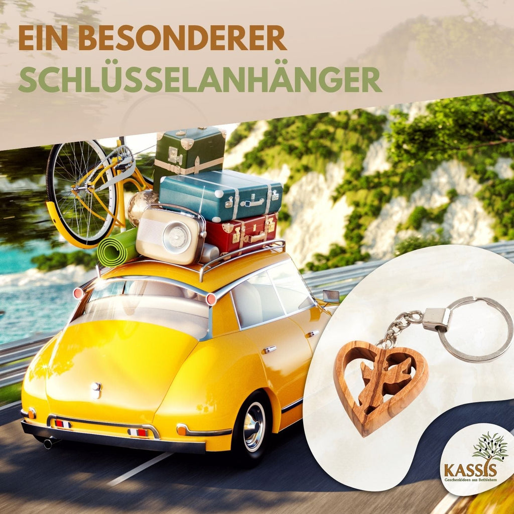 Schlüsselanhänger Schutzengel im Herz aus Olivenholz | Liebevoller Glücksbringer als Geschenk zur Taufe, Kommunion & Geburtstag