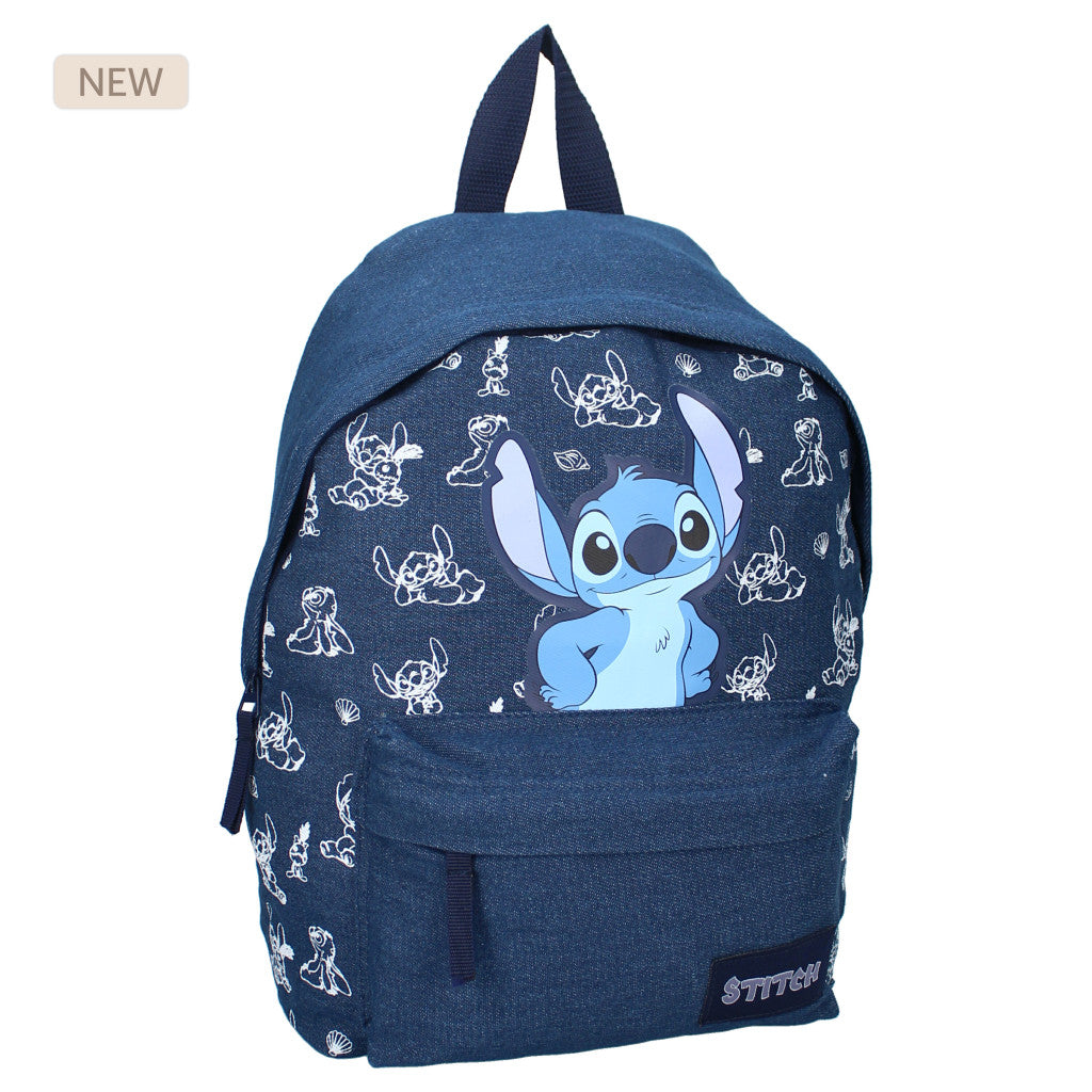 Stitch Premium-Schultasche aus Jeans – 2 Fächer – offiziell lizenziert
