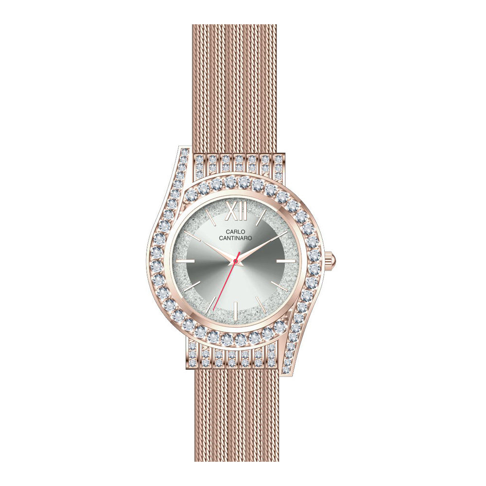 Carlo Cantinaro CC3019 Damenuhr in Roségold mit Steinen