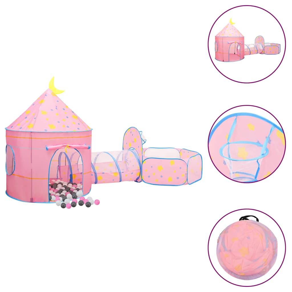 Kinderzelt mit 250 Bällen & Spieltunnel | 3-in-1 Bällebad Rosa | 301x120x128 cm