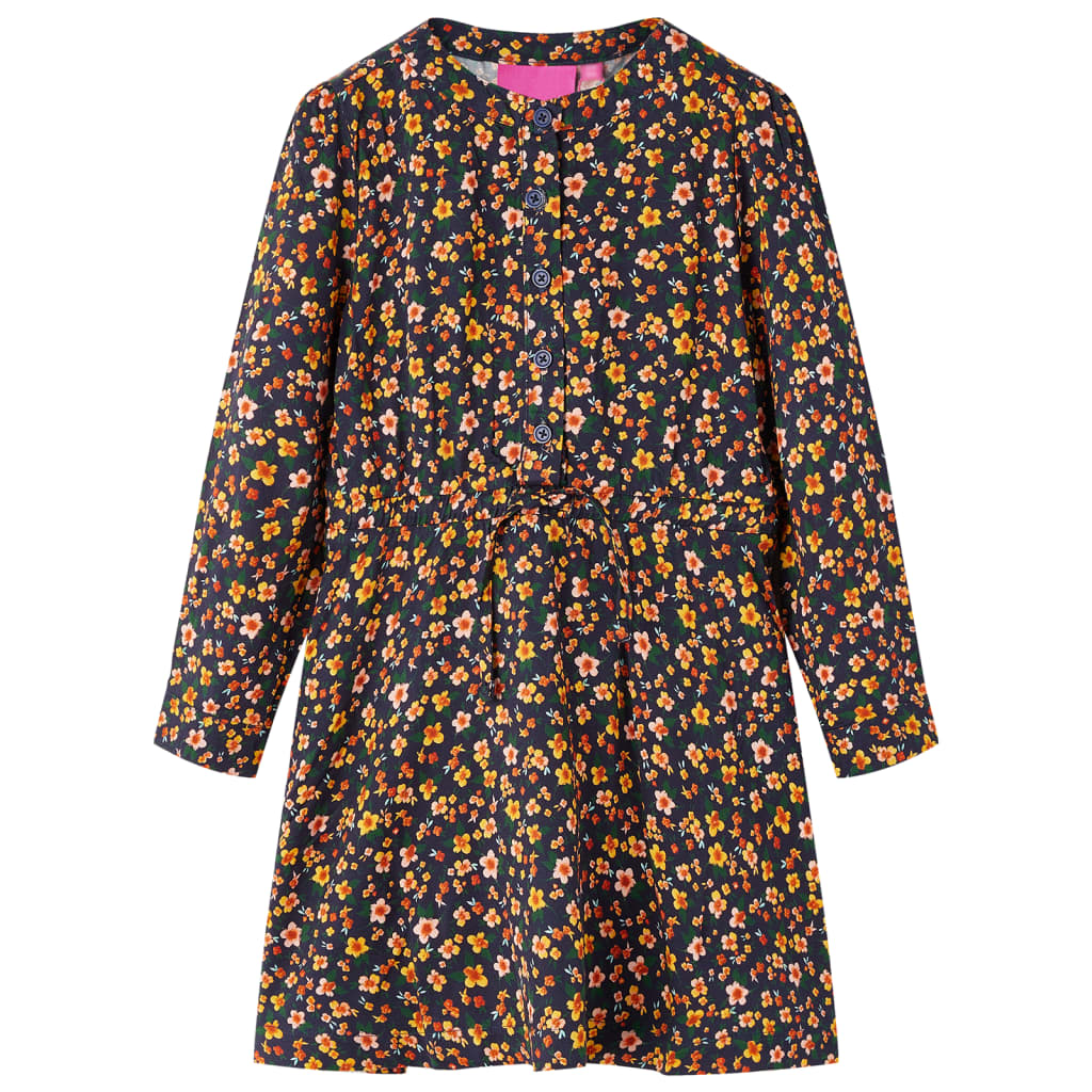 VidaXL Mädchen Midi-Kleid mit Blumen-Print – Marineblau Größe 92 (2 Jahre)