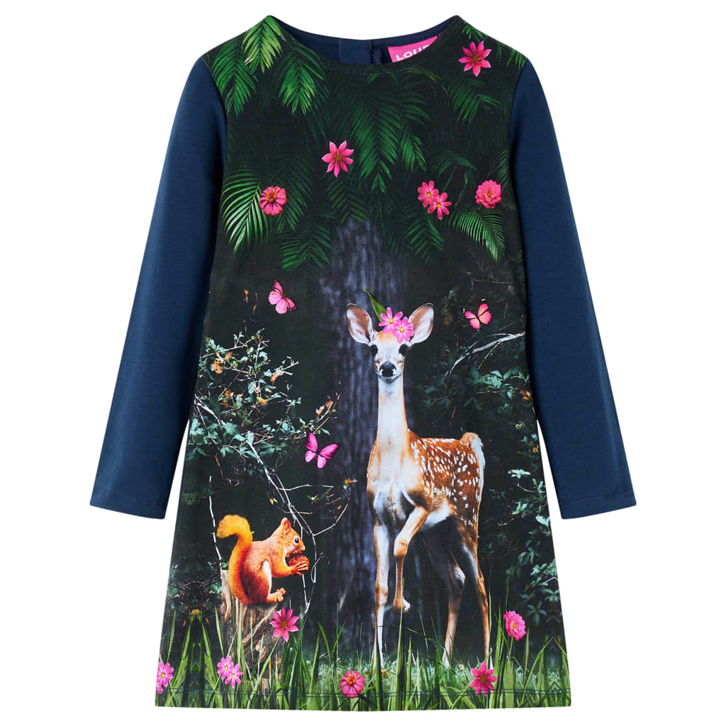 VidaXL Mädchen Kleid mit Hirsch-Print – Marineblau Größe 104 (4 Jahre)