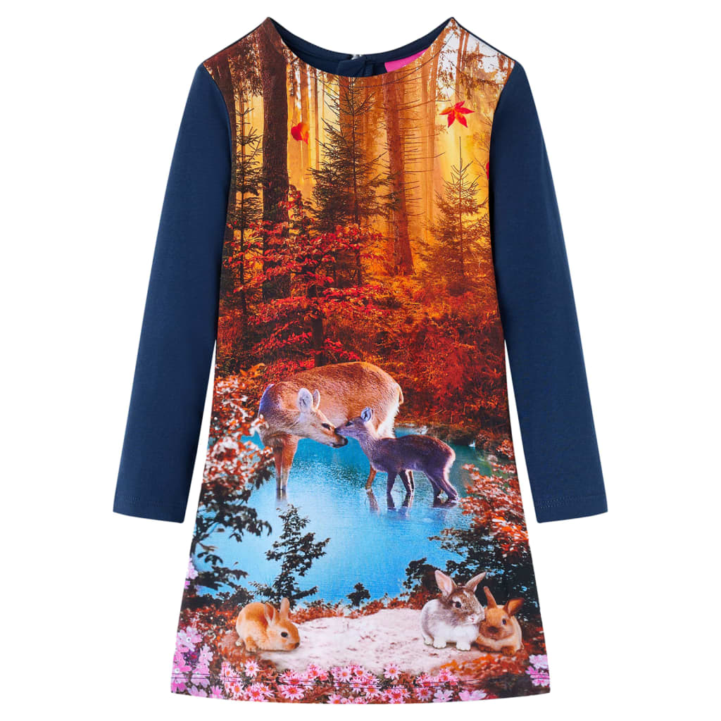 VidaXL Mädchen Kleid mit Hirsch-Print – Marineblau Größe 116 (6 Jahre)