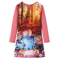 Vidaxl Mädchen Langarmkleid mit Hirsch-Print – Alt-Rosa Größe 116 (6 Jahre)
