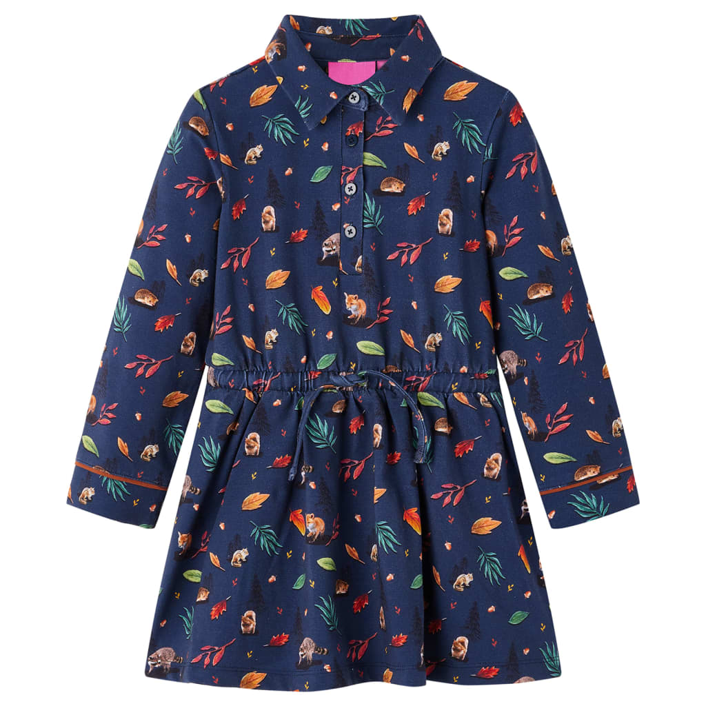 VidaXL Mädchen Kleid mit Blätter-Print – Marineblau Größe 104 (4 Jahre)