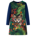 VidaXL Mädchen Langarmkleid mit Kätzchen-Print – Marineblau Größe 104 (4 Jahre)