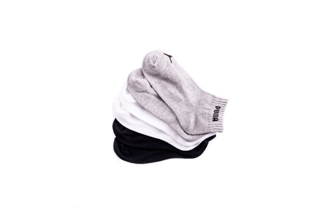 PUMA Unisex Baumwollsocken – 3er-Pack, Kurzsocken, Schwarz/Weiß/Grau, Gr. 35–38