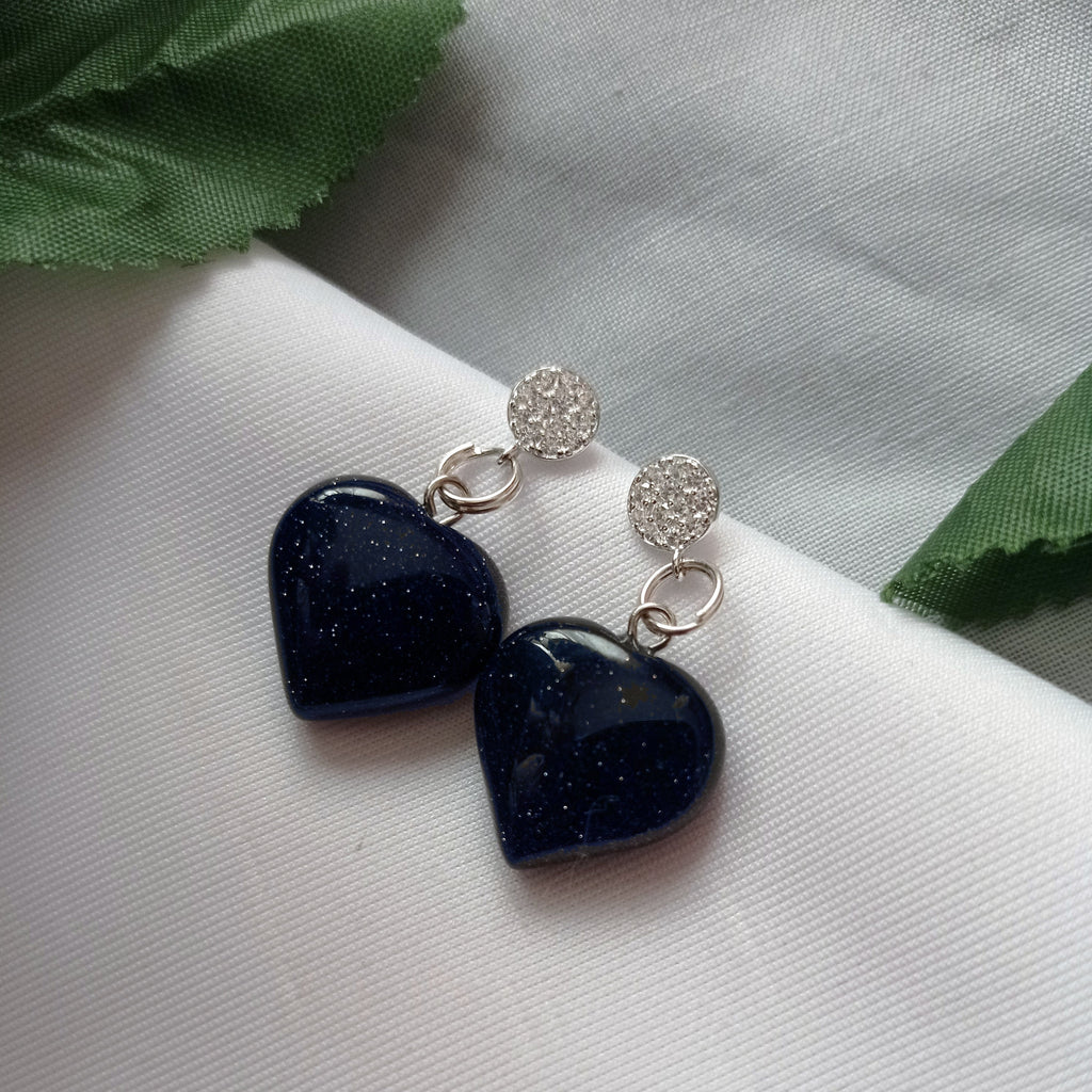 Blue Goldstone Ohrstecker mit Zirkonia – Herz-Design aus 925 Sterlingsilber | nlanlaVictory