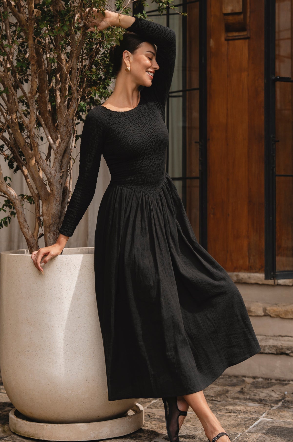 Chantilly Langarm-Smock-Kleid