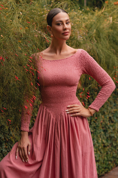Chantilly Langarm-Smock-Kleid