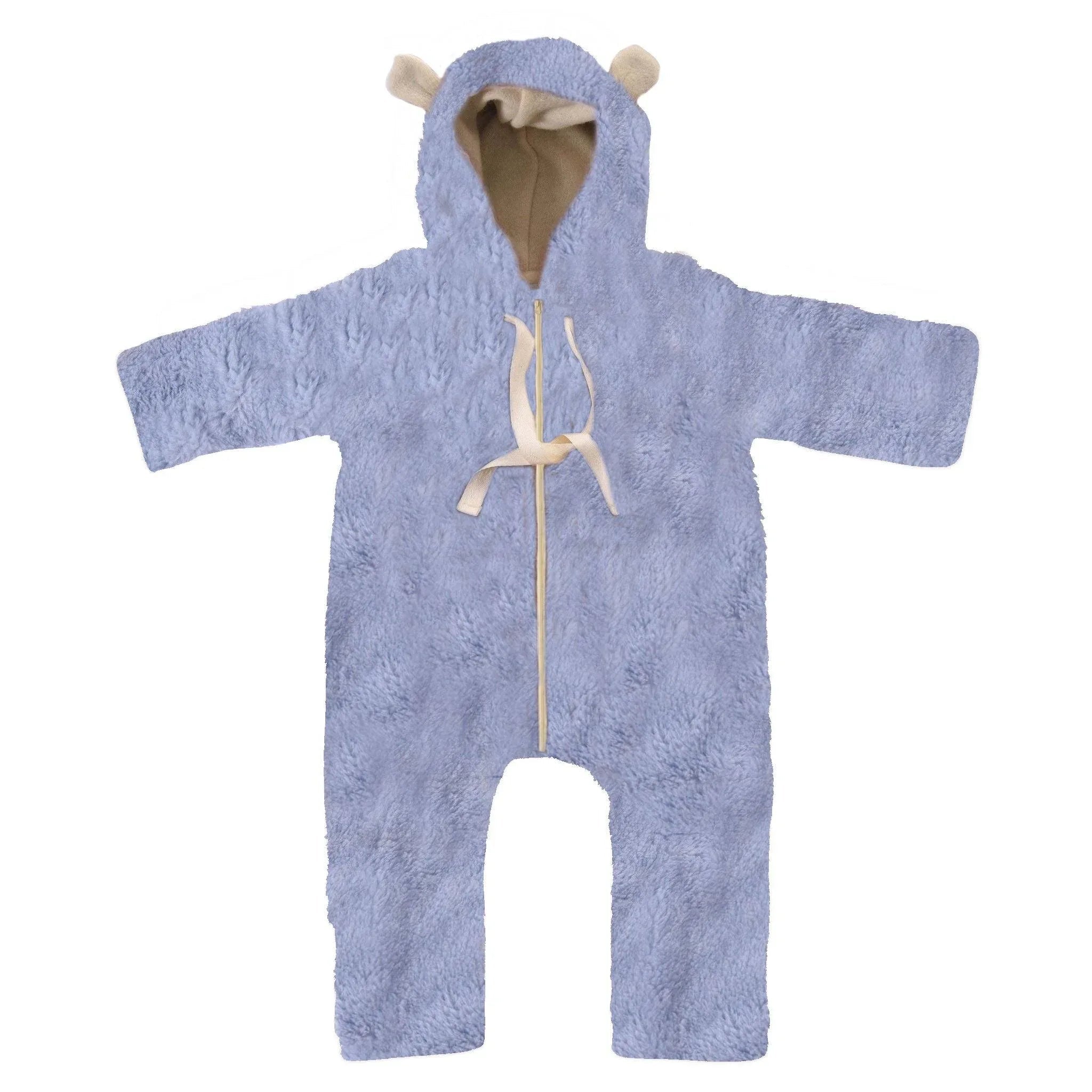 Baby-Overall aus Schurwolle – Blau | Bärenohren | Gr. Preemie–18M