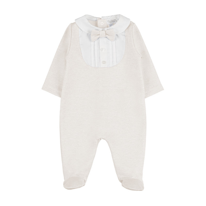 Baby Strampler Off-White mit Latz & Schleife | NANAN – Festlich & Zart