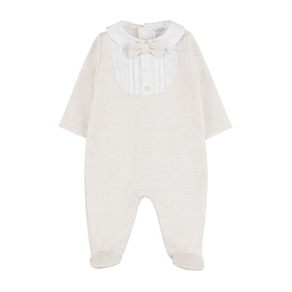 Baby Strampler Off-White mit Latz &amp; Schleife | NANAN – Festlich &amp; Zart