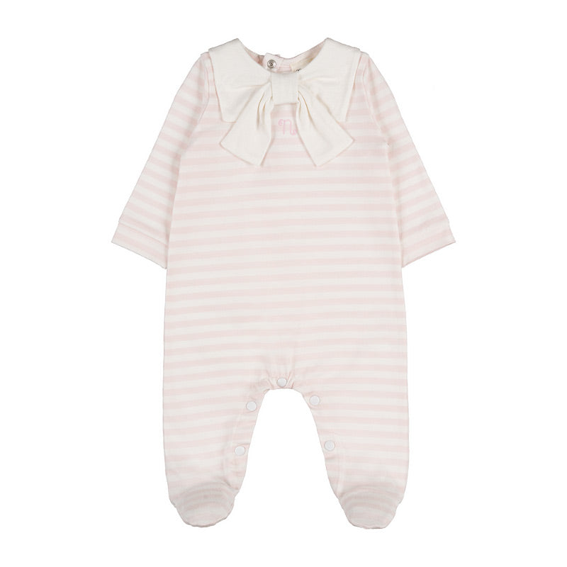 Baby Strampler Rosa Streifen mit Schleife | NANAN – Weich & Verspielt