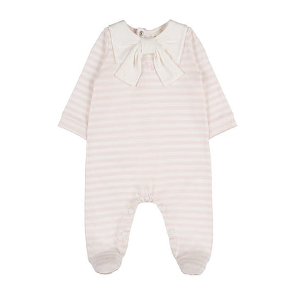 Baby Strampler Rosa Streifen mit Schleife | NANAN – Weich &amp; Verspielt