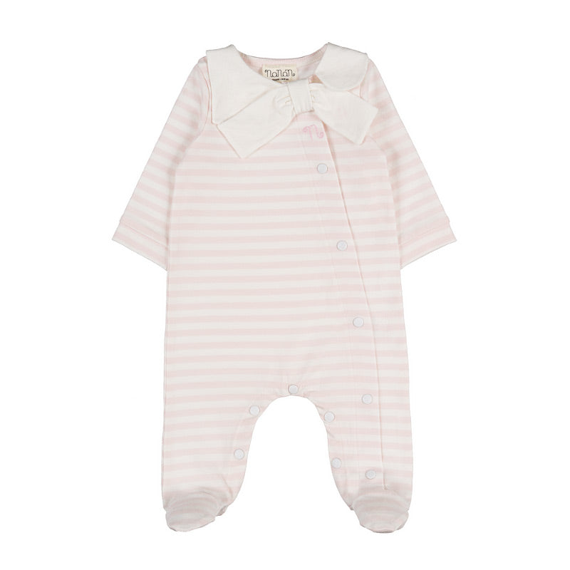 Baby Wickelstrampler Rosa Streifen mit Schleife | NANAN – Weich & Festlich