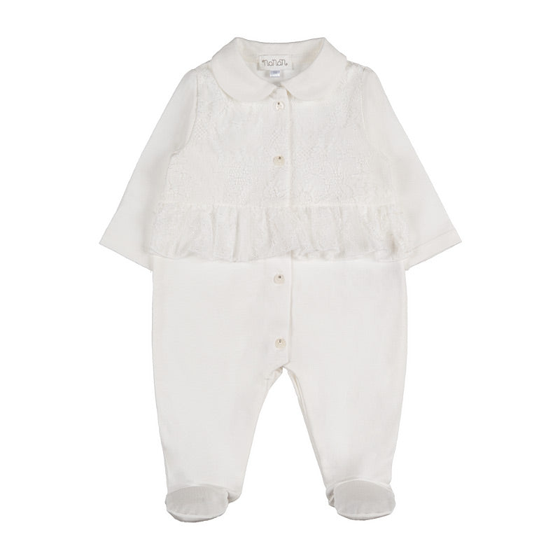 Baby Strampler Off-White mit Spitzen-Lätzchen | NANAN – Romantisch & Festlich