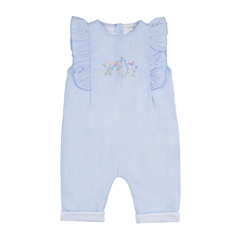 Baby Strampler Blau-Weiß Gestreift mit Volant-Trägern | NANAN – Sommerlich & Verspielt