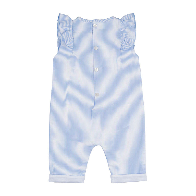 Baby Strampler Blau-Weiß Gestreift mit Volant-Trägern | NANAN – Sommerlich & Verspielt