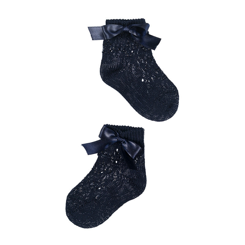 Baby Söckchen Blau Kurz mit Lochstrick & Schleife | NANAN Made in Italy