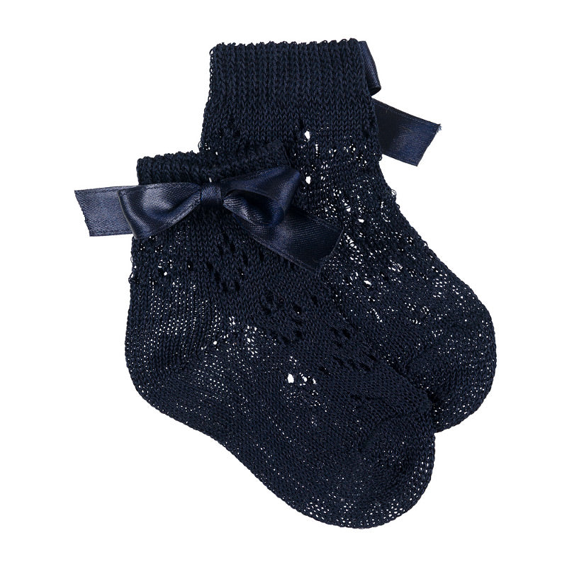 Baby Söckchen Blau Kurz mit Lochstrick & Schleife | NANAN Made in Italy