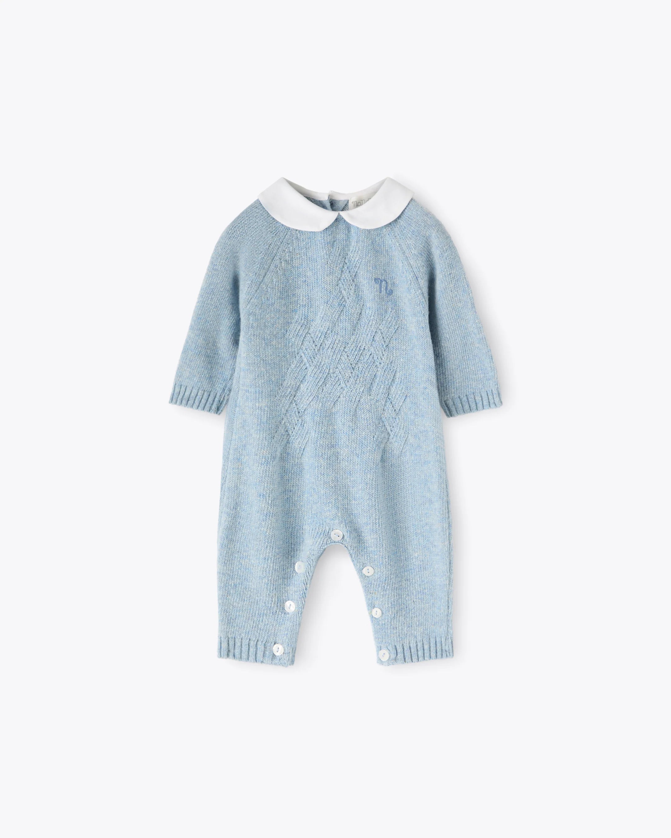 Baby Strampler Hellblau Kaschmir-Mix mit Kragen | NANAN – Luxuriös & Zart