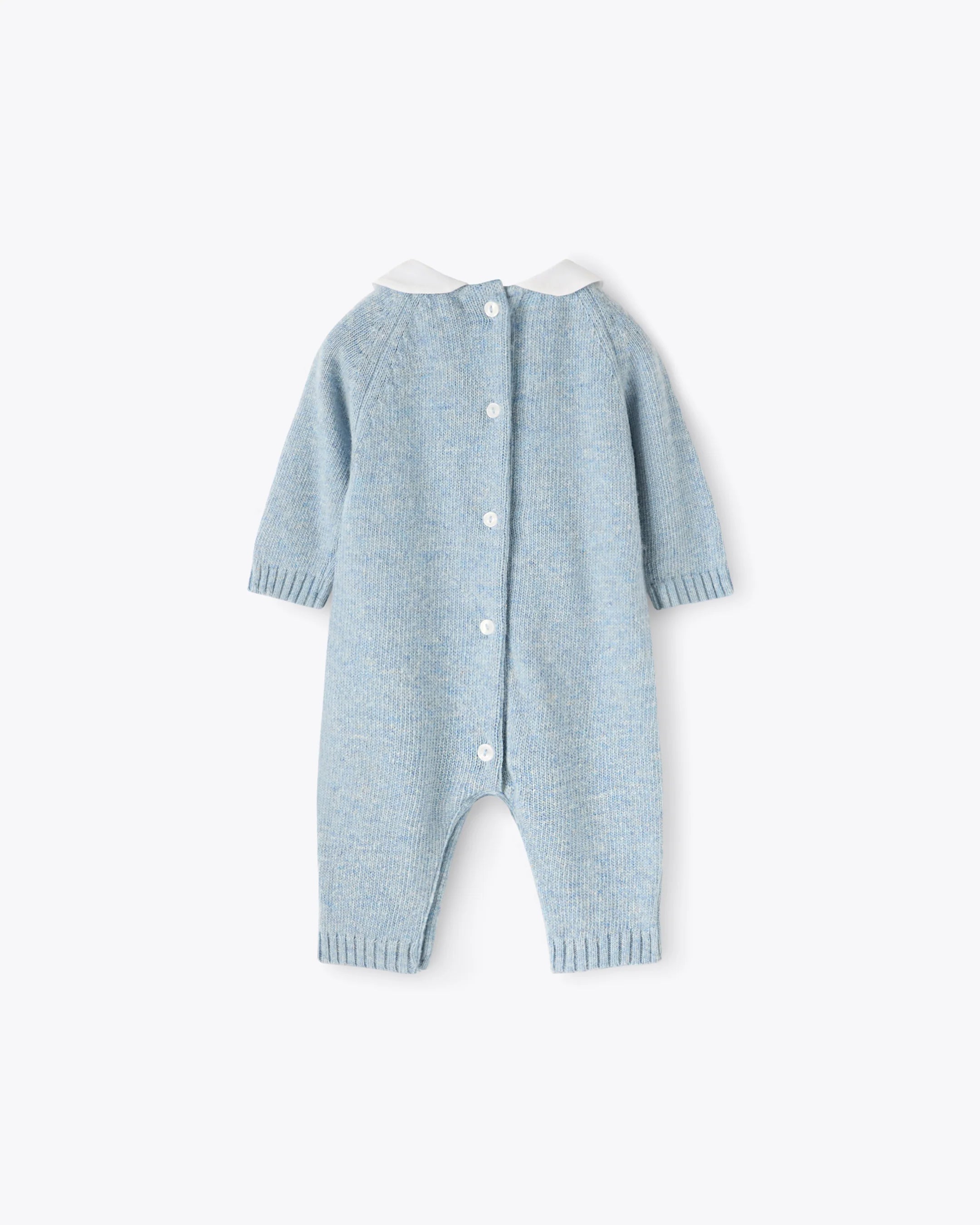 Baby Strampler Hellblau Kaschmir-Mix mit Kragen | NANAN – Luxuriös & Zart